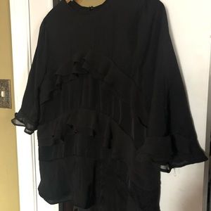 Who What Wear Black Blouse with Layered Ruffles